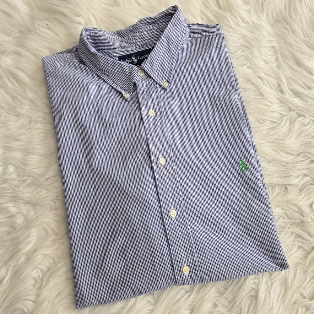 RALPH LAUREN Shirt Mens 2XLT Blue Seersucker Button Down‎ Classic Fit Preppy